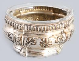 3 darab antik ezüstözött fűszertartó üveg betétekkel, 7x4 cm