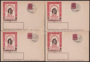 1940/2ab Emlékezzünk... emlék kisívből kitépett 4 db klf bélyeg 1-1 azonos témájú levelezőlapon alkalmi bélyegzéssel