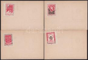 1940/2ab Emlékezzünk... emlék kisívből kitépett 4 db klf bélyeg 1-1 azonos témájú levelezőlapon alka...