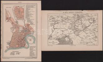 ca 1910 4 db érdekes térkép: Románia, Arad. a Duna térképe, a Déli vasút térképe. 24x15 cm, 24x30 cm