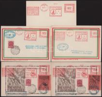 1940-1943 Nemzetközi sporthét a Balatonon 5 db klf francotyp bélyegzéssel