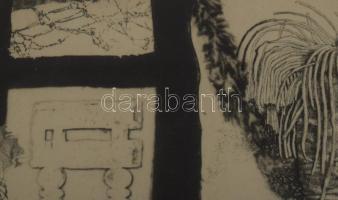 Maurer Dóra (1937-): Holtak háza (Pompeji sorozat 1.), 1963. Rézkarc, vegyes technika, papír, jelzet...