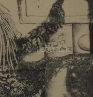 Maurer Dóra (1937-): Holtak háza (Pompeji sorozat 1.), 1963. Rézkarc, vegyes technika, papír, jelzet...