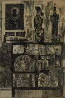 Würtz Ádám (1927-1994): Régiségbolt. Rézkarc, papír, jelzett, számozott: 50/30. Üvegezett fakeretben...