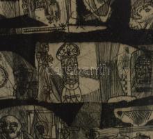 Würtz Ádám (1927-1994): Régiségbolt. Rézkarc, papír, jelzett, számozott: 50/30. Üvegezett fakeretben...