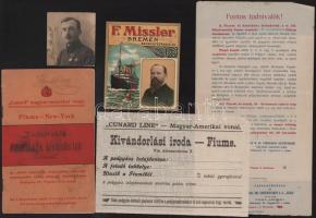 cca 1905 "Cunard" magyar-amerikai vonal (Fiume-New York) tájékoztató füzete "Tudnivalók Amerikába kivándorlók számára", 31p, benne egyéb kivándorlással kapcsolatos szórólapok