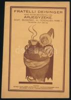 cca 1930 Bp. IV. Ferenciek tere, Fratelli Deisinger Kávé- é s Tea Behozatali Cég árjegyzéke