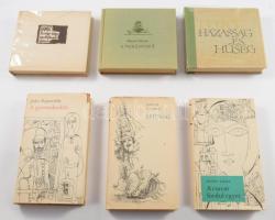 6 db könyv: Denis Diderot: Házasság és hűség. (Számozott, 625./1300 példány.); Eduard Mörike: A varázscipő.; C. F. Ramuz: A nagy-nagy sondrebondi háború.; Henry James: A csavar fordul egyet.; Joseph Conrad: Ifjúság.; Jules Supervielle: A gyermekrabló. (Helikon kiskönyvtár.) Bp., 1959-1969, Magyar Helikon. Vegyes állapotban.