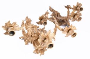 Antik masszív bronz háromágú fali gyertyatartó pár, 55x40 cm