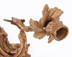 Antik masszív bronz háromágú fali gyertyatartó pár, 55x40 cm