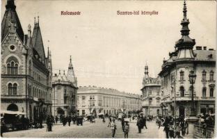 1911 Kolozsvár, Cluj; Szamos híd környéke, piac, gyógyszertár, Wertheimer üzlete. Sámuel S. Sándor kiadása / Somes river bridge, market, pharmacy, shops (EK)