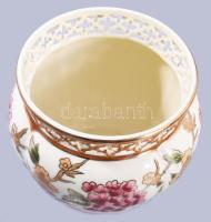 Zsolnay, áttört, virág mintás kaspó. Kézzel festett, jelzett, hibátlan d: 11 cm, m: 10 cm