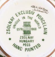 Zsolnay, áttört, virág mintás kaspó. Kézzel festett, jelzett, hibátlan d: 11 cm, m: 10 cm