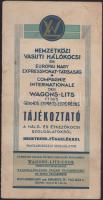 cca 1930 Wagons-Lits/Cook Utazási Világszervezet nemzetközi vasúti hálóskocsi, stb. tájékoztató