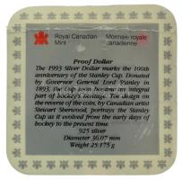 Kanada 1993. 1$ Ag "Stanley-kupa jégkorong" eredeti dísztokban tanúsítvánnyal T:PP
Canada...
