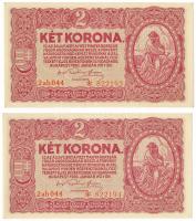 1920. 2K (2x) sorszámkövetők "2ab* 044 822194 - 2ab* 044 822193" T:AU,XF  Hungary 1920. 2 Korona (2x) consecutive serials "2ab* 044 822194 - 2ab* 044 822193" C:AU,XF  Adamo K7/1