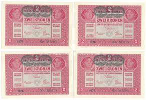 1917. 2K (4x) sorszámkövetők "1676 585703 - 1676 585706", zöld "DEUTSCHÖSTERREICH" felülbélyegzéssel T:UNC,AU Adamo K6