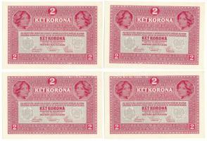 1917. 2K (4x) sorszámkövetők "1676 585703 - 1676 585706", zöld "DEUTSCHÖSTERREICH&quo...