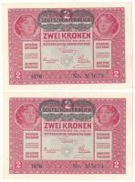 1917. 2K (2x) sorszámkövetők "1676 585602 - 1676 585603", zöld "DEUTSCHÖSTERREICH&quo...