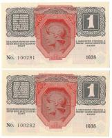 1916. 1K zöld "DEUTSCHÖSTERREICH" felülbélyegzéssel (2x) sorszámkövetők "1638 100281 ...
