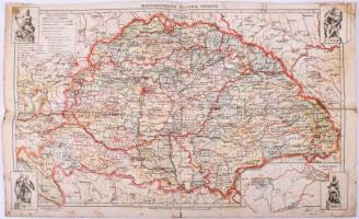 Magyarország politikai térképe (az első bécsi döntést követő határokkal). Mértéke: 1:2 500 000. (1939 körül). Budapest, [1939 körül]. Magyar Földrajzi Intézet Rt. ny. Színes térkép, mérete 240x375 mm egy 280x415 mm méretű térképlapon. Színes politikai térképünk a történelmi Magyarország határain belül az 1938. november 2-i első bécsi döntést követő új, a Felvidék magyar lakta területeivel bővült, Komáromot, Losoncot, Rimaszombatot és Rozsnyót, Kassát, Ungvárt és Munkácsot is magában foglaló országhatárokat ábrázolja. Évszámadat nélkül kiadott lapunk kiadási idejének megállapításához fontos adat, hogy dokumentumunk északi szomszédunkként Csehszlovákiát nevezi meg, így az még az 1939 márciusa előtti időre utal, a Csehország német megszállása, az önálló Szlovákia kikiáltása és magyar részről a kárpátaljai bevonulás előtti időpillanatra. Domborzati, vízrajzi, közlekedési, településhálózati és közigazgatási részletekben bővelkedő térképünk jobb alsó sarkában a közigazgatásilag egyelőre egyesített vármegyéket feltüntető melléktérkép, négy sarkában a négy égtájat feltüntető budapesti irredenta szobrok grafikájával (Észak, Kelet, Dél, Nyugat).hátoldalán ragasztott, foltos