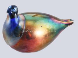 Espoon Taidelasi Oy Finland fémlüszteres felületű kézműves üveg madár, jelzés nélkül, minimális kopottsággal, 20x12 cm