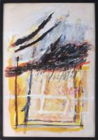 Misch Ádám (1935-1995): Minden, 1984. Vegyes technika, papír, jelezve középen lent. Üvegezett fakeretben, 85×60 cm.