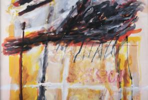 Misch Ádám (1935-1995): Minden, 1984. Vegyes technika, papír, jelezve középen lent. Üvegezett fakere...