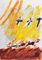 Misch Ádám (1935-1995): Felfelé (cím nélkül), 1989. Vegyes technika, papír, jelezve balra lent. 59,5×42 cm.