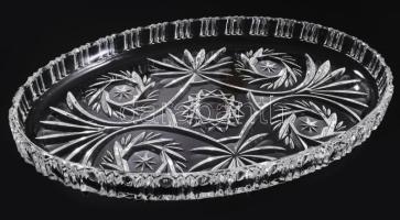 Ólomkristály ovális kínáló, gazdag mintával, hibátlan, 31x19 cm
