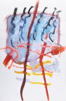 Misch Ádám (1935-1995): Összfonódás, 1991. Akril, ceruza, papír, jelezve jobbra lent. Hátoldalán Misch Ádám autográf feliratával és bélyegzésével. 70×50 cm.