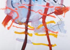 Misch Ádám (1935-1995): Összfonódás, 1991. Akril, ceruza, papír, jelezve jobbra lent. Hátoldalán Mis...