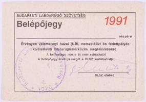 1991 Budapesti Labdarúgó szövetség által kiadott belépőjegy hazai mérkőzések megtekintésére