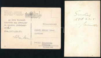 1977 Lékai László (1910-1986) esztergomi érsek, bíboros által aláírt képeslap Németh Károly plébános részére, mellette Németh Károly dedikált fotója.