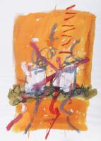 Misch Ádám (1935-1995): Kompozíció narancsban (cím nélkül), 1992. Vegyes technika, papír, jelezve balra lent. 62×48 cm.