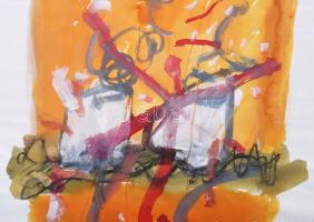 Misch Ádám (1935-1995): Kompozíció narancsban (cím nélkül), 1992. Vegyes technika, papír, jelezve ba...