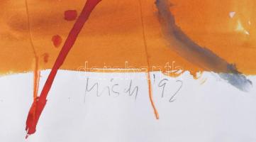 Misch Ádám (1935-1995): Kompozíció narancsban (cím nélkül), 1992. Vegyes technika, papír, jelezve ba...