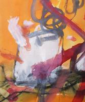 Misch Ádám (1935-1995): Kompozíció narancsban (cím nélkül), 1992. Vegyes technika, papír, jelezve ba...