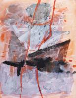 Misch Ádám (1935-1995): Ez kívül esik az utamon/Das liegt ausser meinem Wege, 1992. Akvarell, papír, jelezve középen lent. Hátoldalán Misch Ádám autográf feliratával és bélyegzésével. Paszpartuban. 60×46 cm.