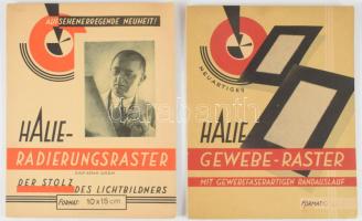 cca 1930 2 db Halie raszter fólia fényképek előhívásához (használatával az előhívott kép speciális, rézkarcot utánzó illetve szövetszerű hatást kap), 10x15 cm és 6,5x9 cm formátum, eredeti csomagolásban