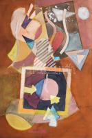 Misch Ádám (1935-1995): Utazás közben I., 1970-es évek. Akvarell, ceruza, papír, jelezve jobbra lent. Hátoldalán Misch Ádám autográf feliratával. Paszpartuban. 70×47 cm.