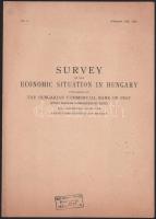 1946 Survey of the economic situation in Hungary published by the Hungarian Commercial Bank of Pest (Pesti Magyar Kereskedelmi Bank) for distribution among the Bank's correspondents and friends. A Pesti Magyar Kereskedelmi Bank angol nyelvű jelentése a magyar gazdaság helyzetéről a pengő hiperinflációja idején, közvetlenül a forint bevezetése előtt. Kiadói tűzött papírkötés, szúrágta lyukakkal, 11 p.