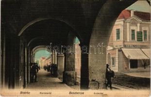1909 Beszterce, Bistritz, Bistrita; Kornmarkt / Búzaszer, Carl Lebküchner üzlete. Schell kiadása / market square, shops (fl)