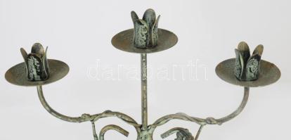 Vas levélmintás háromágú gyertyatartó, m: 38 cm