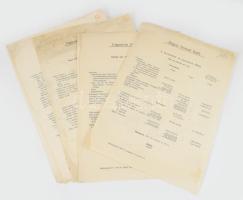 1927-1928 Magyar Nemzeti Bank - A követelések és tartozások állása 1927 és 1928 márciusában, több nyelven (magyar, angol, német, francia), 8 különálló lapon, változó állapotban