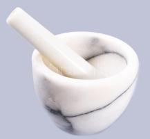 Márvány mozsár törővel, d: 12 cm, törő h: 14 cm