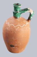 Vizes korsó, mázas cserép, XIX. sz. kopott 28 cm