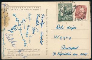 1953. november, Vízilabdázók, úszók által aláírt képeslap (Szőke Kat, Hunyadfy, Garai, stb.)