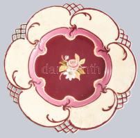 Szecessziós talpas kínáló, jelzett, mázrepedéssel, restaurálással, d: 26 cm, m: 14 cm