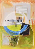 Misch Ádám (1935-1995): MO (cím nélkül), 1982. Vegyes technika, papír, jelezve jobbra lent. 53,5×38,5 cm.